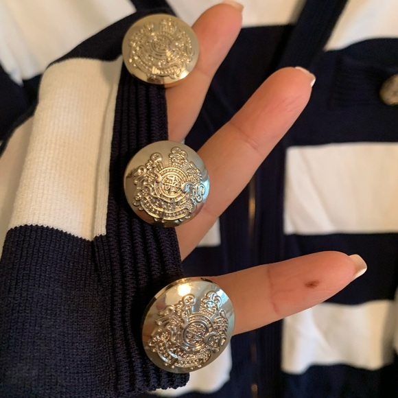 Melanie Lyne classic Navy and cream strips zipper cardigan - Picture 4 of 6